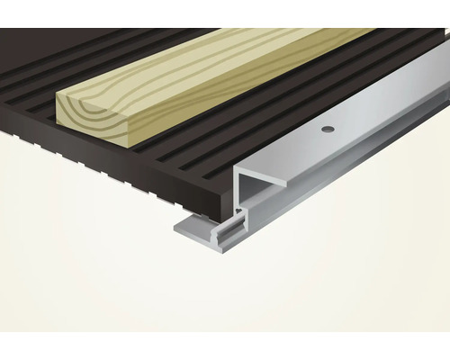 Lame de terrasse, bois et profilé en aluminium en détail