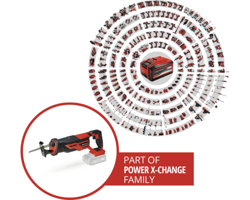 Einhell Power X-Change Familie mit Akku-Säbelsäge und vielen anderen Werkzeugen