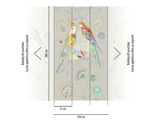Papier peint photo avec motif d''oiseaux et de fleurs, 159 sur 280 centimètres