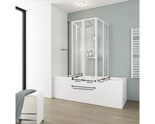 Pare-baignoire avec paroi de douche et indications de dimension