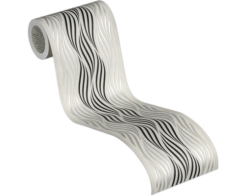 Rouleau de papier peint avec motif ondulé en noir et argent