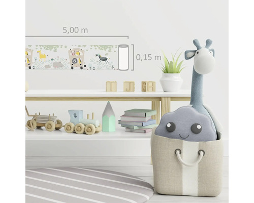 Tierischer Bordürenstreifen mit einer Länge von 5,00 m und einer Höhe von 0,15 m im Kinderzimmer.