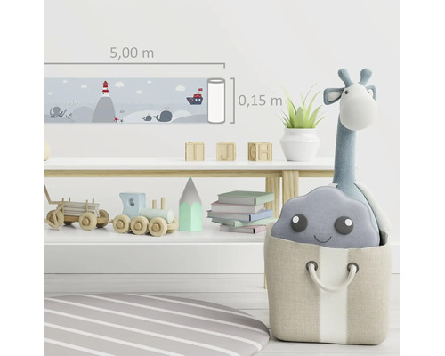 Kinderzimmer mit Bordüre 5,00 Meter Länge und 0,15 Meter Höhe mit Meeresmotiven