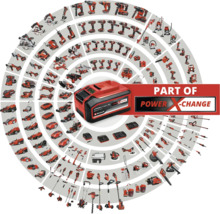 Einhell Power X-Change Akku umgeben von verschiedenen Werkzeugen