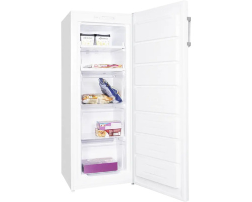 Congélateur blanc ouvert avec aliments