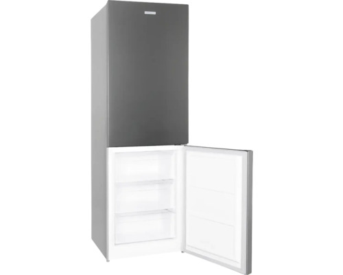 Grauer Kühlschrank mit geöffneter Gefrierfach-Tür