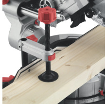 Werkstückspannvorrichtung an einer Kappsäge mit Holzbalken