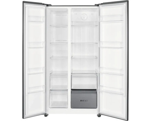 Offener Side-by-Side Kühlschrank mit Regalen und Schubladen