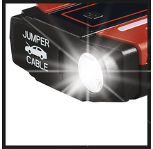 Detailaufnahme einer Starthilfe mit integrierter Lampe und dem Symbol für Überbrückungskabel