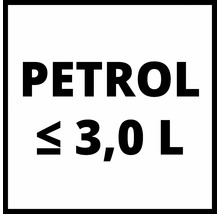 Symbol: Benzin, maximal 3,0 Liter