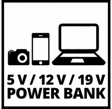 Symbol für eine Powerbank zum Aufladen von Kamera, Mobiltelefon und Laptop