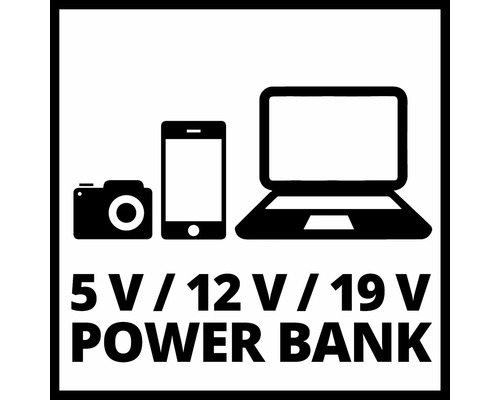 Symbol für eine Powerbank zum Aufladen von Kamera, Mobiltelefon und Laptop