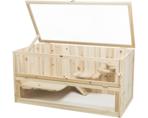 Terrarium en bois avec couvercle grillagé et niveaux intégrés