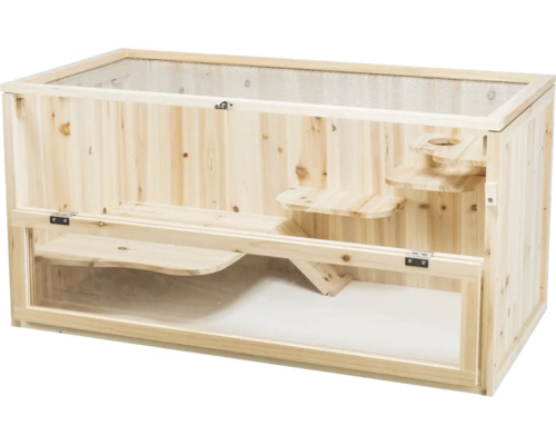 Terrarium en bois avec façade en verre et éléments d''escalade