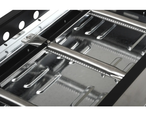 Vue détaillée d''un brûleur de barbecue à gaz en acier inoxydable