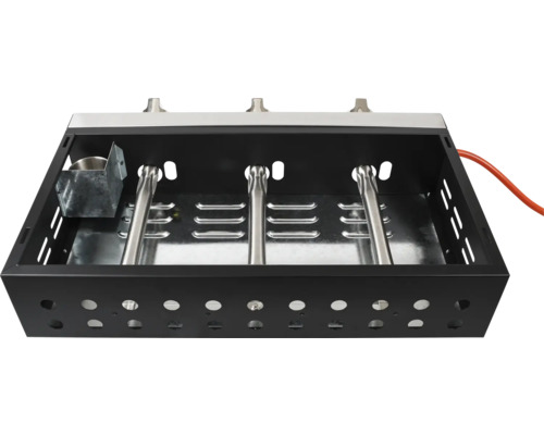 Vue intérieure d''un barbecue à gaz avec trois brûleurs