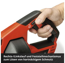 Hand hält eine Reinigungsbürste mit Rechts-/Linkslauf