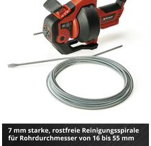 Rohrreinigungsspirale mit Reinigungsgerät für Rohrdurchmesser von 16 bis 55 Millimeter