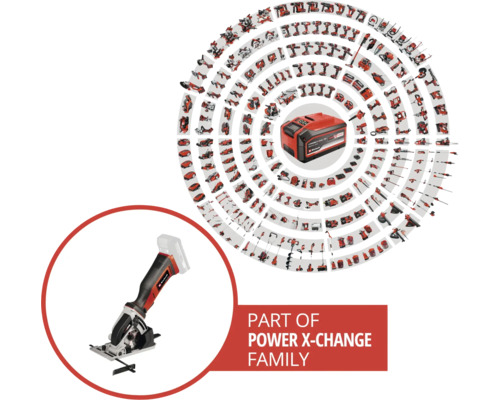 Einhell Power X-Change Famille de batteries avec mini-scie circulaire portative sans fil