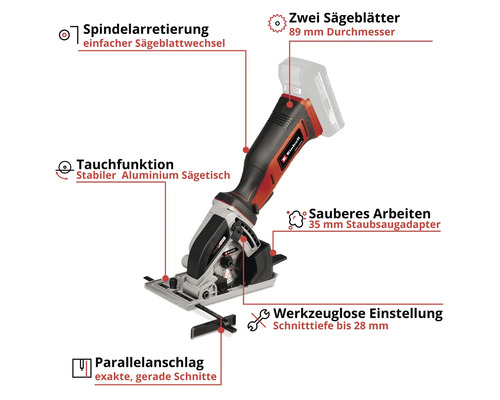 Einhell Scie circulaire portative sans fil Power X-Change TE-CS 18/89 Li sans batterie ni chargeur