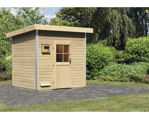 Chalet sauna Karibu Opal 4 sans poêle avec porte en bois et verre à isolation thermique