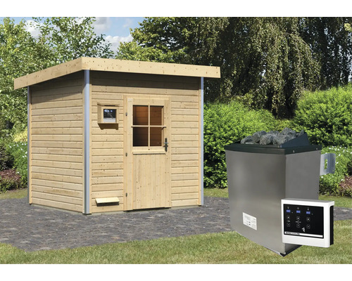 Sauna extérieure avec poêle de sauna et commande pour le jardin