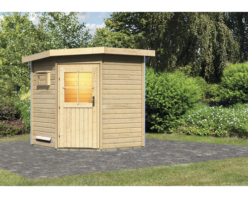 Chalet sauna Karibu Rabin 1 sans poêle avec porte en bois et verre à isolation thermique
