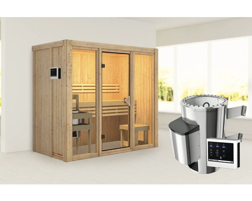 Sauna avec poêle de sauna et commande pour l''intérieur