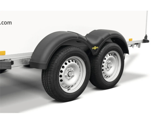 Remorque Humbaur avec deux essieux, roues et garde-boue