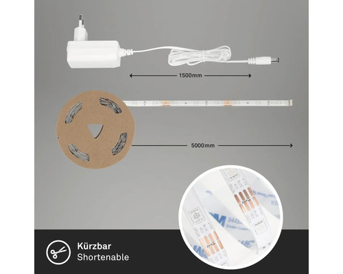 Bande LED avec alimentation, longueur 5000 mm, raccourcissable