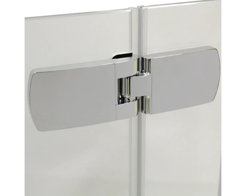 Vue détaillée d''une charnière de porte de douche chromée