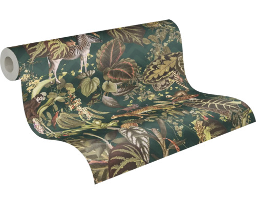 Tapetenrolle mit Dschungelmotiv mit Pflanzen und Tieren