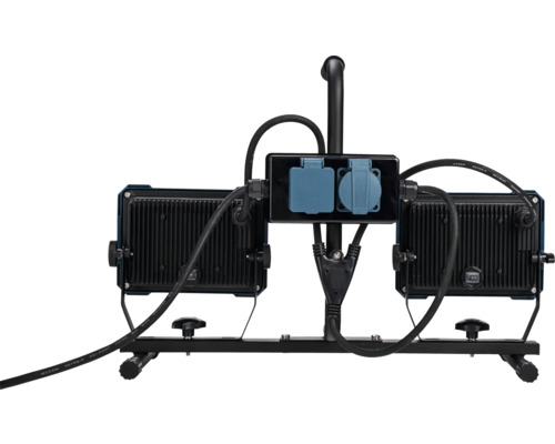 Double projecteur de chantier à LED sur trépied avec multiprise