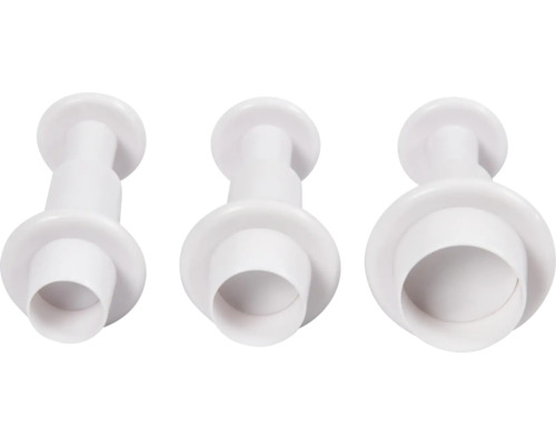 Trois emporte-pièces en plastique de différentes tailles
