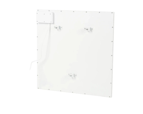 Vue arrière d''un chauffage infrarouge blanc avec fixations et boîtier de connexion