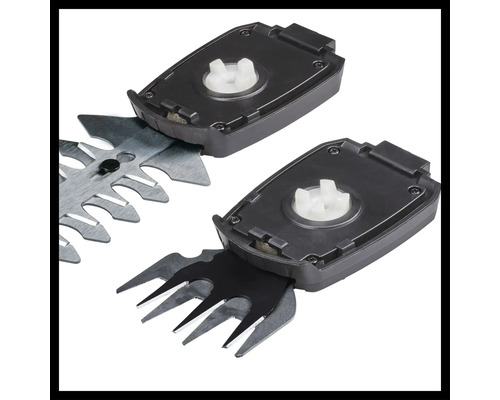 Gros plan sur deux accessoires de cisaille à gazon et de cisaille à arbustes