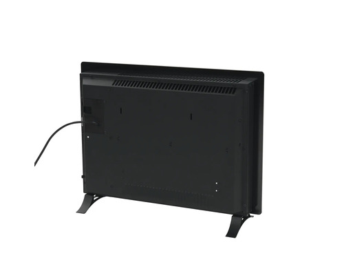 Rückansicht eines elektrischen Heizgeräts mit Kabel und Standfüßen