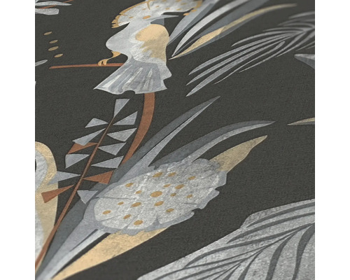 Gros plan d''un papier peint avec des motifs de plantes et d''oiseaux