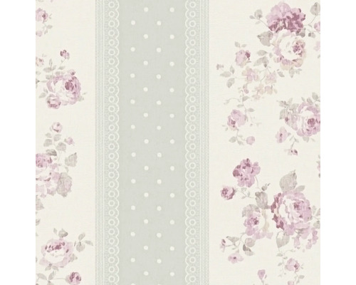 Papier peint à motif de roses et à rayures à pois