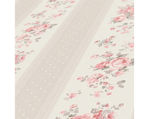 Papier peint avec motif de roses et rayures