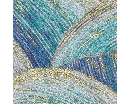 Nahaufnahme einer strukturierten Tapete mit blauem und goldenem Wirbelmuster