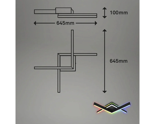 Technische Zeichnung einer Lampe mit den Maßen 645 mm Länge und 100 mm Höhe.