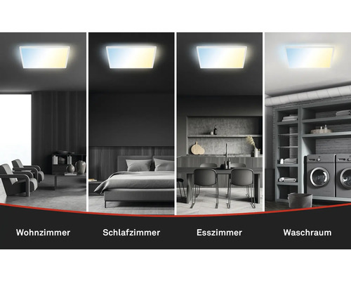 Deckenleuchte in Wohnzimmer, Schlafzimmer, Esszimmer und Waschraum.