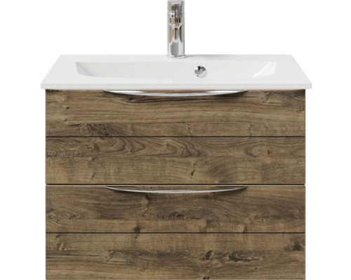 Meuble sous-lavabo avec deux tiroirs, lavabo et robinet