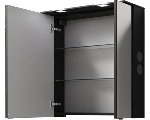 Offener Spiegelschrank mit Glasablagen