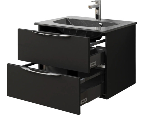 Meuble sous-lavabo avec deux tiroirs, lavabo et robinet