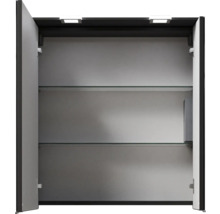 Armoire de toilette ouverte avec étagères en verre et éclairage pour la salle de bains