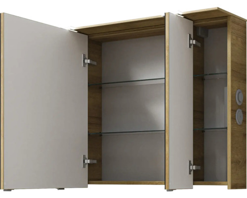 Offener Spiegelschrank mit Glasablagen