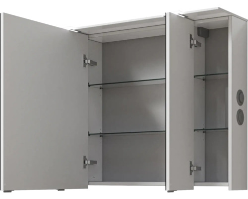 Armoire de toilette ouverte avec étagères en verre pour la salle de bain