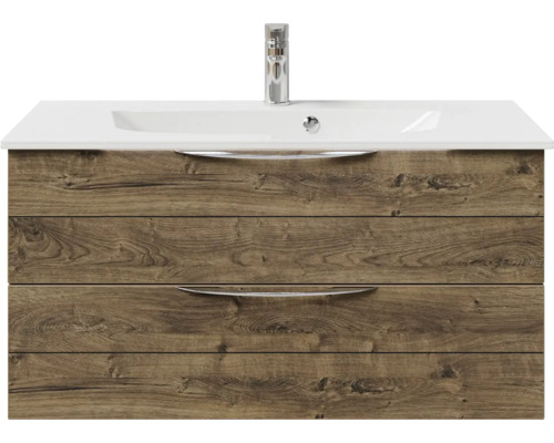 Meuble sous-lavabo avec deux tiroirs, lavabo et robinet